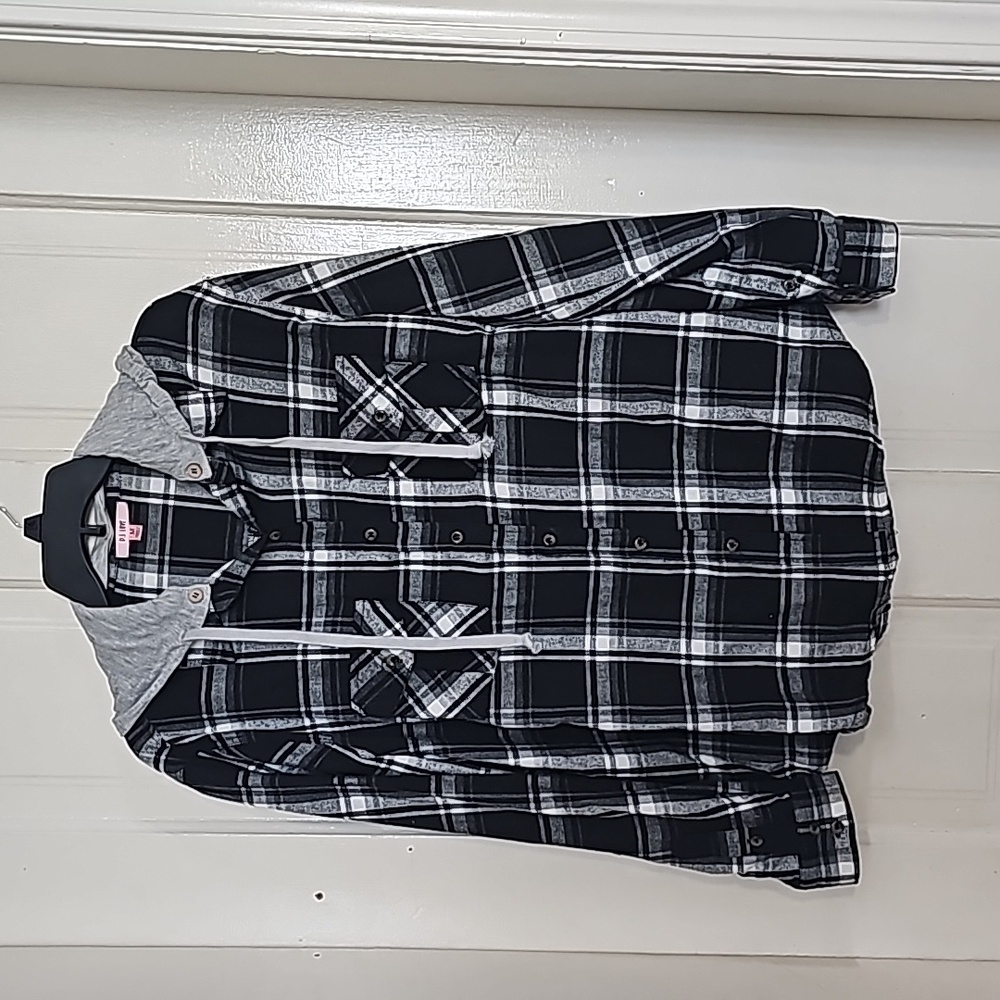 P.S. Love, Hooded Flannel top,  Size M